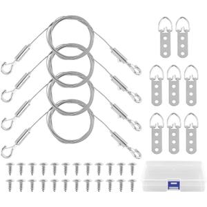 Picture Hanging Wire Kit, 4Pcs 6.56ft Adjustable Mirror Frame Hanging Wire Small Hook, 50lbs Picture Hangers with D Ring, for Canvas Paintings/ Mirrors/ Frames