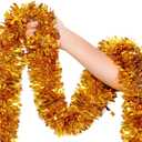 50Ft Gold Christmas Garland Decorations,Xams Tinsel Stems Non-Lit Soft Twist Garland Decor for Tree Stairs Railing Front Door Mantle Fireplace Indoor Outdoor Holiday Home