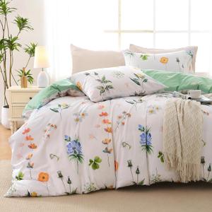 MUXHOMO Duvet Cover Queen Size, Reversible Floral Multicolor Duvet Cover Set with Zipper Closure, 3 Pieces Botanical Patterns Soft Microfiber Bedding Set with 4 Ties (90"x90", 2 Pillow Cases) (04 - Multi Flower (No Comforter))