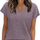 WIHOLL Short Sleeve Sweater for Women V Neck Trendy Summer Tops 2026 Beach Vacation Clothes Travel Business Casual Outfits (Large, Purple)