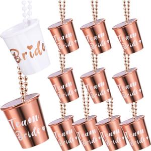 Jexine 12 Pcs Team Bride and Bride Shot Glass Necklace Bachelorette Shot Glass Necklace with Beads Chain and Gold Foil Bridesmaid Gifts for Wedding Bachelorette Bridal Shower Party(Rose Gold)