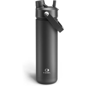 ENCOOL Insulated Water Bottle with Straw Stainless Steel Water Bottle, Leak-Proof, BPA-Free, Double Wall Vacuum Keeps Cold for 24 Hours for Sports, Travel, School (26 oz, Black Night)