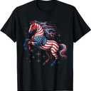 Funny 4th Of July Patriotic Horse Graphic American Flag T-Shirt ,size, Black XL