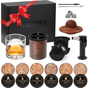Whiskey Smoker Kit with Torch Old Fashioned Smoker Kit for Bourbon & Whiskey  Drink Smoker Set with Wood Chips Gift for Men, Dad, Husband/Father (1Smoker Kit & Ice Ball Molds & Glasses)