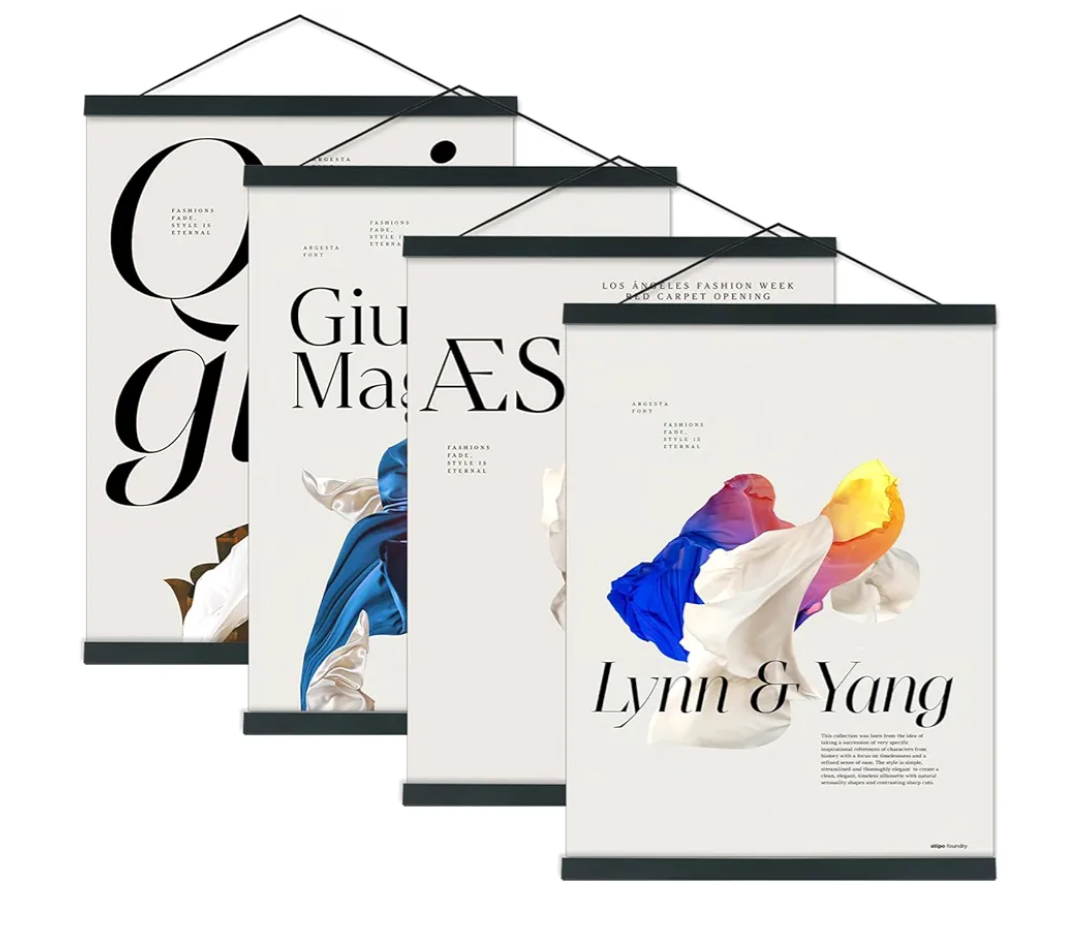 Artmag 4 Pack Magnetic Poster Hanger Frame, 24x36 24x32 24x18 Light Wood Wooden Magnet Poster Frame for Maps Canvas Artwork Pictures Poster Hangers Frames (Black,24")