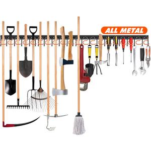 68'' All Metal Garden Tool Organizer Wall Mount Garage Organizers and Storage with Hooks Tool Hangers for Shed (68inch)