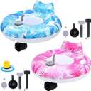 2 Sets Motorized Pool Float for Adults, Electric Inflatable Pool Lounger Float Driving Tube Floating with Pusher Handles Cup Holder for Summer Water Beach(Leaves, Blue Pink) 