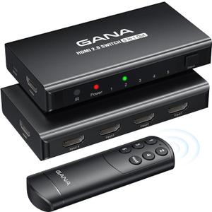 HDMI Switch 5 in 1 Out 4K@60Hz, GANA HDMI Splitter Switcher with Remote, Aluminum HDMI 2.0 Switch Box Hub for 3D, HDCP2.2, HDR, Compatible with Xbox, PS5/4/3,Fire Stick,Roku,Blu-Ray Player, Black