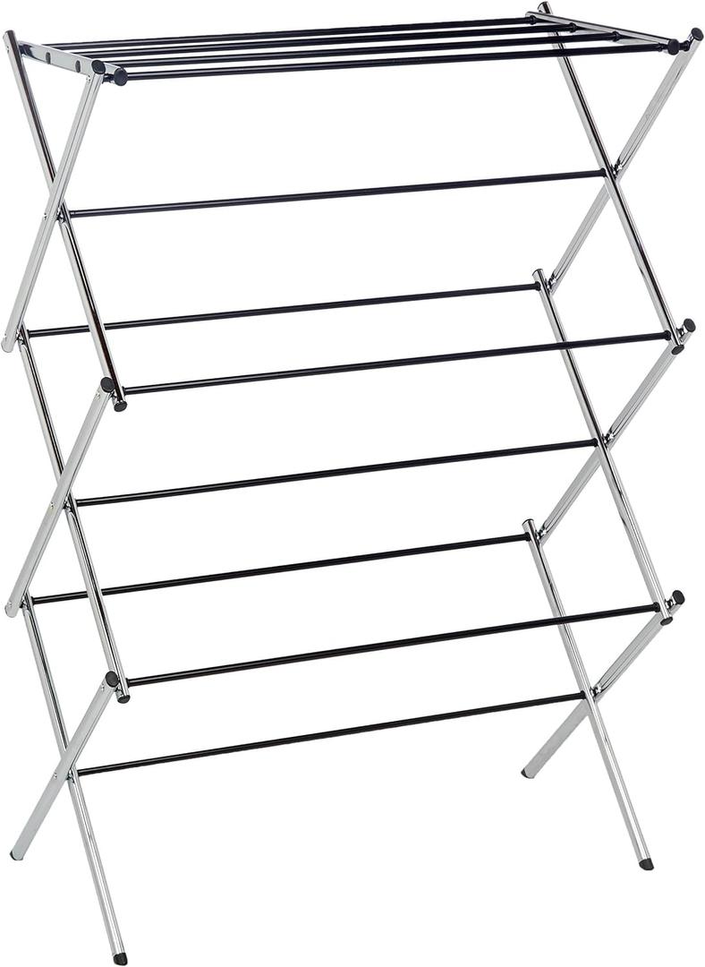 Amazon Basics Foldable Portable Metal Clothes Drying Rack for Indoor Air Drying, Energy Saving, 14.5 x 29.5 x 41.8 inches, Chrome Silver