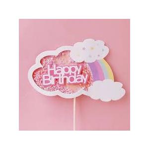 Pink Cake Topper Glitter Rainbow Cupcake Toppers Happy Birthday Party Dessert Table Home Decoration