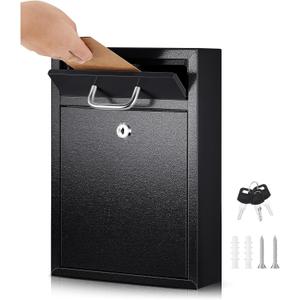 Locking Mailbox with Key for Outdoor 12.2 x 8.5 x 3 Inches Large Wall Mount Mail Box with Lock Security Mail Drop Metal Collection Boxes Hanging Secure Postbox(Black)