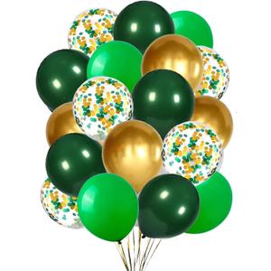 We Moment 12 Inch Green Dark Green Balloons And Chrome Gold Balloon with Confetti Balloons，for St. Patrick's Day Baby Shower Party Decoations