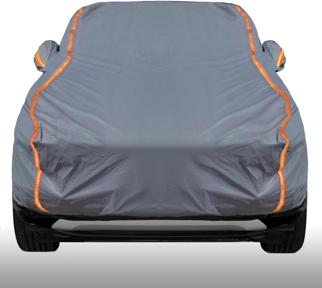 KEYOOG Universal Waterproof Heavy Weight Full Car Covers, Fit SUVs, All Weather, Outdoor Full Cover Weatherproof UV Sun Protection Snow Dust Storm Resistant with PEVA Cotton, Fit Length 178"-189" (grey)