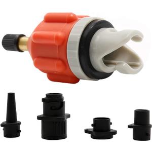 SUP Pump Adaptor Inflatable Boat Air Pump Air Valve Adapter Kit Paddleboard Air Nozzle Multifunctional Conversion Head Air Adapter with 4 Air Valve Nozzles (Orange)