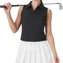 Turnhier Womens Sleeveless Golf Polo Shirts Quick Dry Collared V Neck Tennis Athletic Tank Tops (Medium, Black)