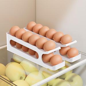 Egg Holder for Fridge, Auto Rolling Egg Roller/Dispenser/Organizer/Storage/Container for Refrigerator, Countertop, Kitchen, Space-saving Egg Tray for 24 Eggs, 2 Tiers, 2 Packs