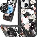 for iPhone 15 Case for Women - Girls Kawaii Design Compatible with Magsafe Magnetic Ring Holder Stand Black Cat Phone Covers Aesthetic Girly TPU Funda for 15