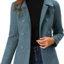 Allegra K Women's Peter Pan Collar Double Breasted Winter Long Trench Pea Coat (XS)