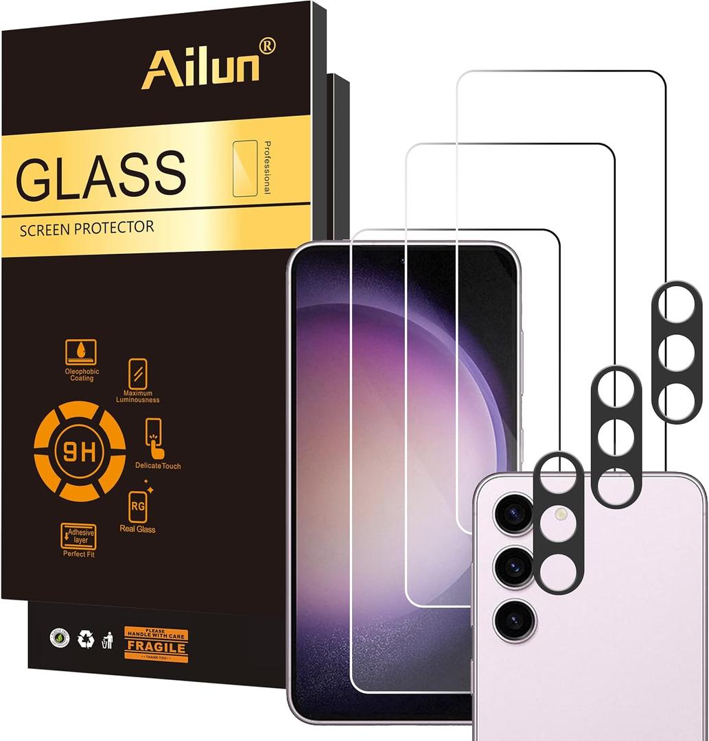 Ailun Screen Protector for Galaxy S23 [6.1 Inch] 3Pack + 3Pack Camera Lens Tempered Glass Fingerprint Unlock Compatible 0.25mm Ultra Clear Anti-Scratch Case Friendly [Not For S23 Ultra] (Transparent)