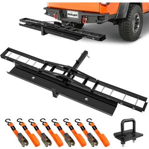 Nilight Motorcycle Hitch Carrier 600LBS, Heavy Duty Dirt Bike Hitch Hauler with 55.11" Longer Ramp, Pin, Tie-Down Strap and Tightener, 2" Receiver, 5" Wide Tire