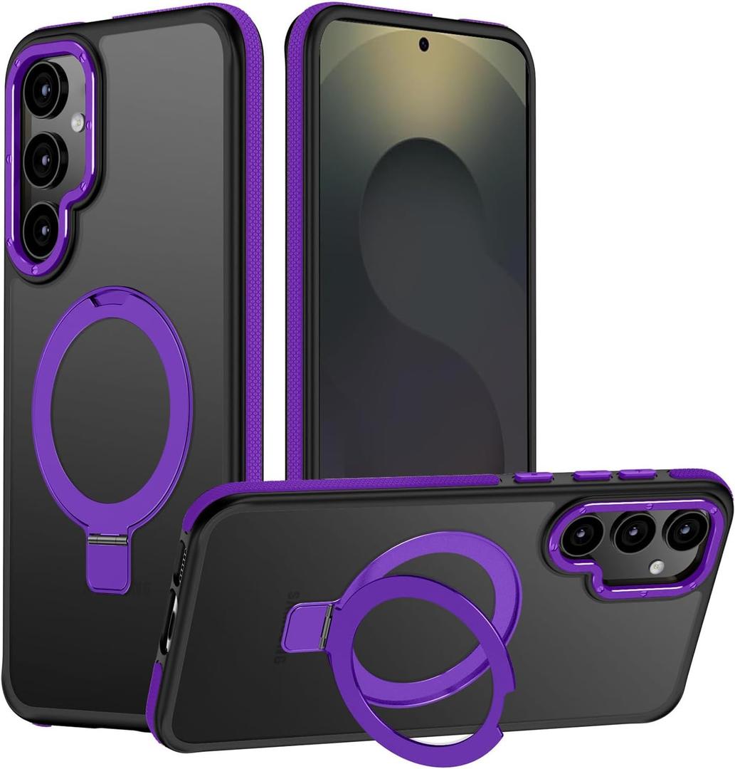 for Samsung Galaxy S25 Plus Case, Magnetic Adjustable Ring Stand [Fit for Magsafe], [Military-Grade Shockproof Protection] Phone Case with Kickstand & Ring Holder (Purple)