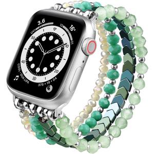 MOFREE Beaded Bracelet Compatible with Apple Watch Band 38mm/40mm/41mm/42mm, Fashion Elastic Stretch Women Bands for iWatch Series 11/10/9/8/7/SE/6/5/4/3/2/1 iPhone Watch Strap Bands Green