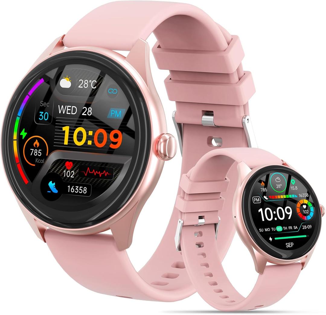 Smart Watches for Women Men, 1.39" HD IPS Touchscreen Smartwatch with 120 Sports Modes, Heart Rate/Sleep Monitor, IP67 Waterproof, Bluetooth Call & Music Control for iPhone/Android (Pink)
