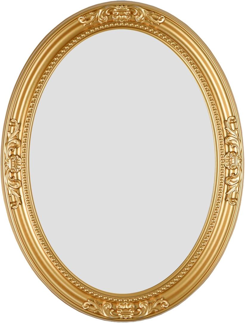 24 x 31.5 inch Full-Sized Oval Wall Mirror, Vintage Plastic Frame, Large Mirror for Bathroom, Living Room, Bedroom (Gold)