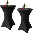 Albassa 2 Pack Cocktail Table Covers 32"x43" Spandex Stretch Highboy Top Tablecloth Fitted Round Table Cloths for Bar Wedding Cocktail Party Banquet Tables (2, Black, 32"x 43")
