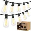 Brightever LED Outdoor String Lights 100FT Patio Lights with 52 Shatterproof ST38 Vintage Edison Bulbs, Outside Hanging Light Waterproof for Porch, Deck, Garden, Backyard, Balcony, Dimmable 2700K (100FT-Warm White, Black Wire)