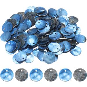 uxcell 150Pcs 15mm Flat Round Shell Coin Beads, Colorful Drop Charm Beads, Shell Discs Charm with Hole for DIY Craft Bracelet Necklace Jewelry Making, Blue