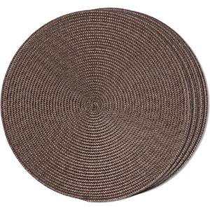 FunWheat Round Braided Placemats Set of 4 Table Mats for Dining Tables Woven Washable Non-Slip Place mats 15inch (Brown, 4pcs)