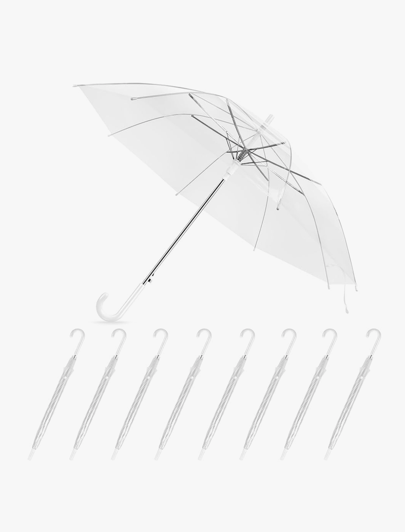 8 Pack Clear Wedding Umbrellas, High-Visibility Transparent Rain Umbrella, Firm and Durable, Easy Operation, Large Clear Umbrella for Wedding Bride Groom Photography Golf Outdoor, Transparent