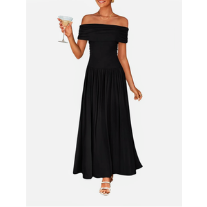 ZESICA Women's Off The Shoulder Maxi Dress 2025 Summer Sleeveless Casual Slim Swing Pleated Formal Party Dresses, Size S