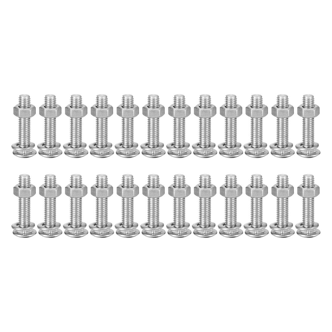 uxcell M6x30mm Square Neck Carriage Bolts with Nuts & Washers, 24Set 304 Stainless Steel Round Head Square Neck Coach Bolt Screws, Silver Tone