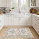 LOONGRUG 5x8 Area Rug Washable Vintage Boho Living Room Rug Beige Blue