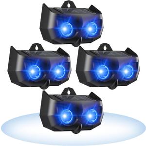 Solar Nocturnal Animal Repeller 4 Pack - Deer, Coyote, Fox, Raccoon, Skunk Cat Deterrent Device - Outdoor Coyote Repellent - Predator Blue Lights for Chicken Coop, Yard, Garden, Farm (Black)