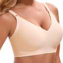 Womens Deep V Bras Wireless Comfortable Bra Supportive No Underwire Bras Tshirt Push Up Bralettes Plunge Seamless Bra (Beige, M)