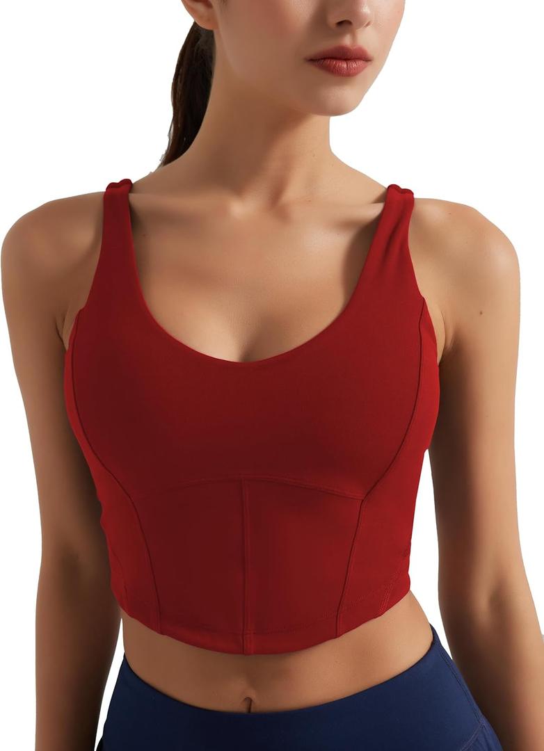 Women's Bustier Corset Crop Tank Tops Sleeveless Trendy Scoop Neck for Women Going Out Tops Summer Sexy High Impact (Red, M)