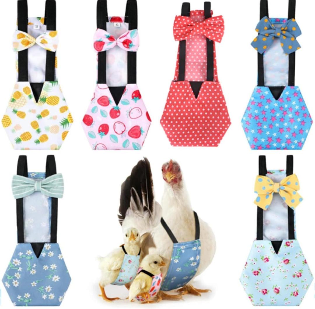 6 Pcs Chicken Diapers for Hens Rooster Ducks Reusable Washable Duck Diapers with Bow Tie for Ducklings Hens Goose Poultry Adjustable Clothes for Hen Rooster Chicken (Classic, L)