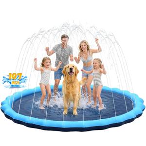 107inch Extra Large Non-Slip Splash Pad Sprinkler for Kid and Dog, Kiddie Dog Pool, Toddler Outdoor Toys for Ages 3-12 Boys Girls, Summer Outdoor Water Kids Toys, Parent Games, Backyard, Lawn