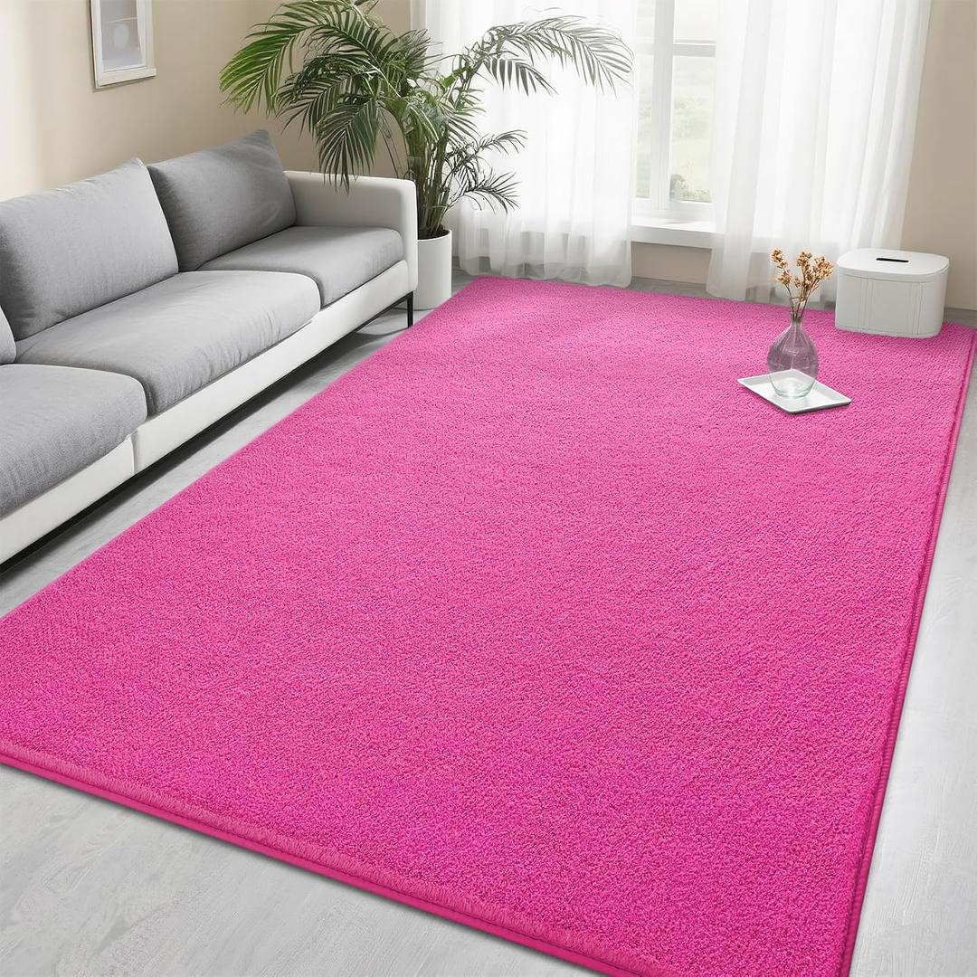 Foxmas 4x6 Area Rugs for Bedroom Living Room, Hot Pink Soft Thickened Memory Foam Carpet, Non-Slip Washable Indoor Modern Minimalist Shaggy Rug for Boys Girls Dorm Home Decor