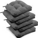 downluxe Indoor Chair Cushions for Dining Chairs, Tufted Overstuffed Textured Kitchen Chair Pads with Ties and Non-Slip Backing, 15.5" x 15.5" x 4", Dark Grey, 6 Pack