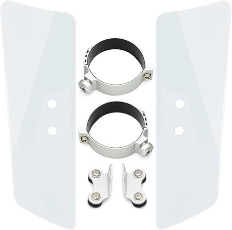 Motorcycle Clear Front Fork Lower Wind Deflectors & Hardware Mounting Clamps fits for Harley Honda Yamaha Kawasaki Suzuki