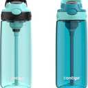 Contigo Aubrey Kids Water Bottle, 2-Pack, 20oz, Jade/Licorice & Juniper/Jade, Spill-Proof Lid, Dishwasher Safe, BPA Free