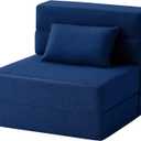FILUXE Convertible Folding Sofa Bed - Sleeper Chair with Pillow, Modern Linen Fabric Floor & Futon Couch, Foldable Mattress for Living Room/Dorm/Guest Use/Home Office/Apartment, Single Size, Navy Blue