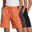 Neer 3 Pack Women's Bermuda Shorts Cargo Knee Length Drawstring Long Shorts Casual Yoga Soccer SweatShorts with 4 Pockets (M)