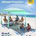 Rhino Valley Beach Cabana, 120 Sq. Ft Beach Canopy UPF50+ Protection, Easy Setup & Adjustable Height Beach Tent Sun Shelter with Cup Holder, Portable for 4-8 People, Light Green & White Stripes