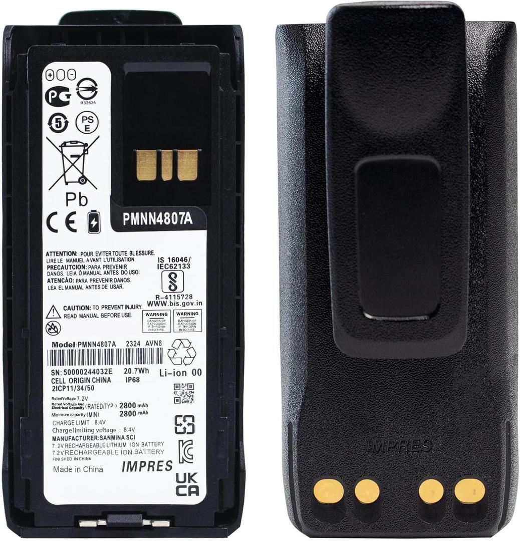 PMNN4808A PMNN4809A 7.2V 3000mAh Li-ion Replacement for Motorola R7 R7A PMNN4807 PMNN4807A PMNN4809 PMNN4810 PMNN4810A with Belt Clip