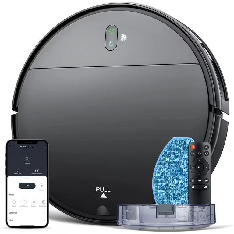  Robot Vacuum and Mop Combo,2.4GHz WiFi Link Vacuum Robot,4 Cleaning Mode Robotic Vacuums Cleaner,APP/Remote Aspiradora Robot,Self-Charging Robot Vacuum for Pet Hair,Stains,Carpets,Corner